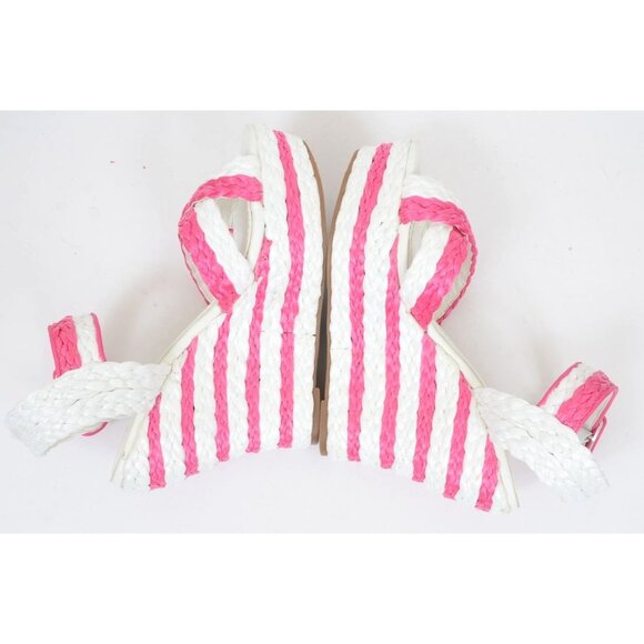 Venus Jess Women's 9 Hot Pink Stripe Platform Wedge Sandals Feminine Colorful - Picture 5 of 8
